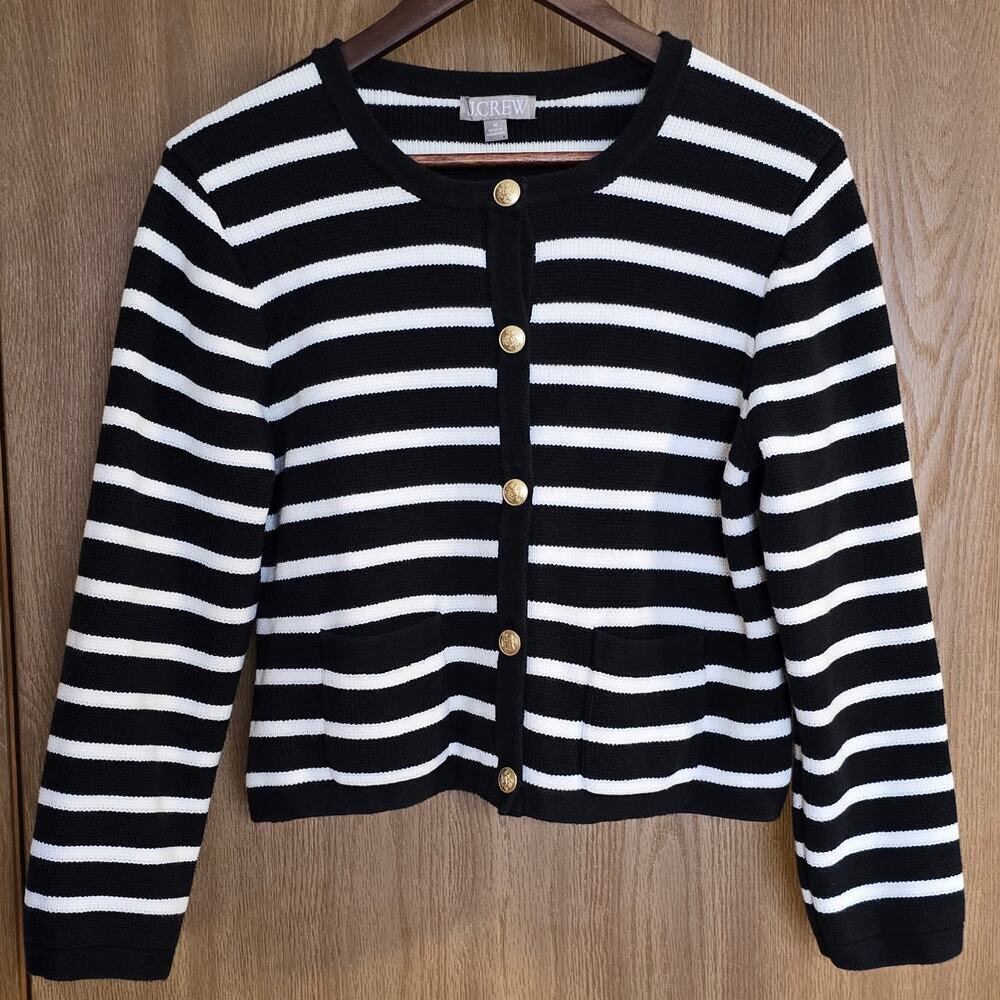 J. Crew Emilie Stripe Sweater 100% Cotton Lady Jacket - Picture 2 of 12